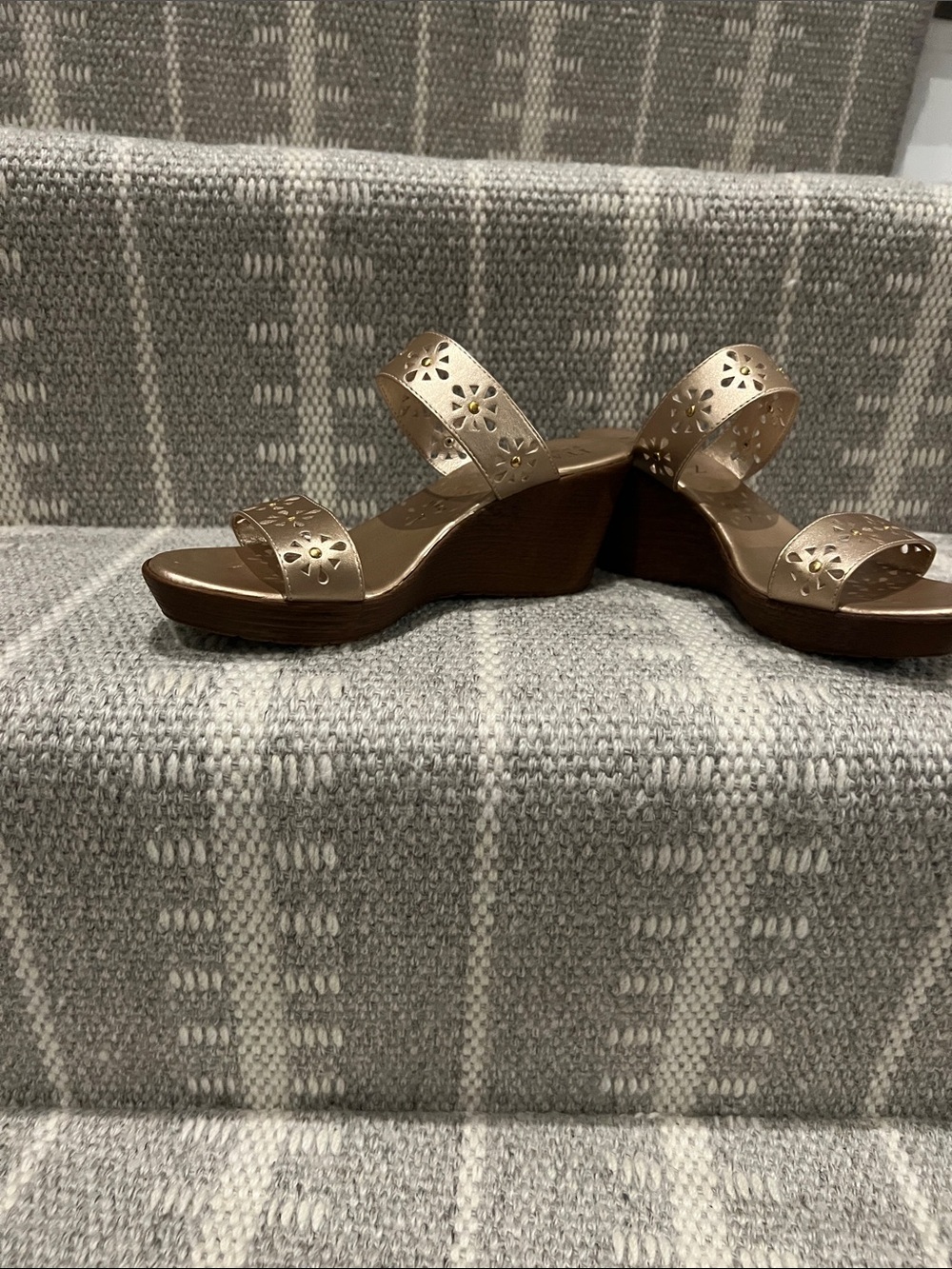 Italian Shoemakers Metallic Gold Floral Perforated Wedge Sandals